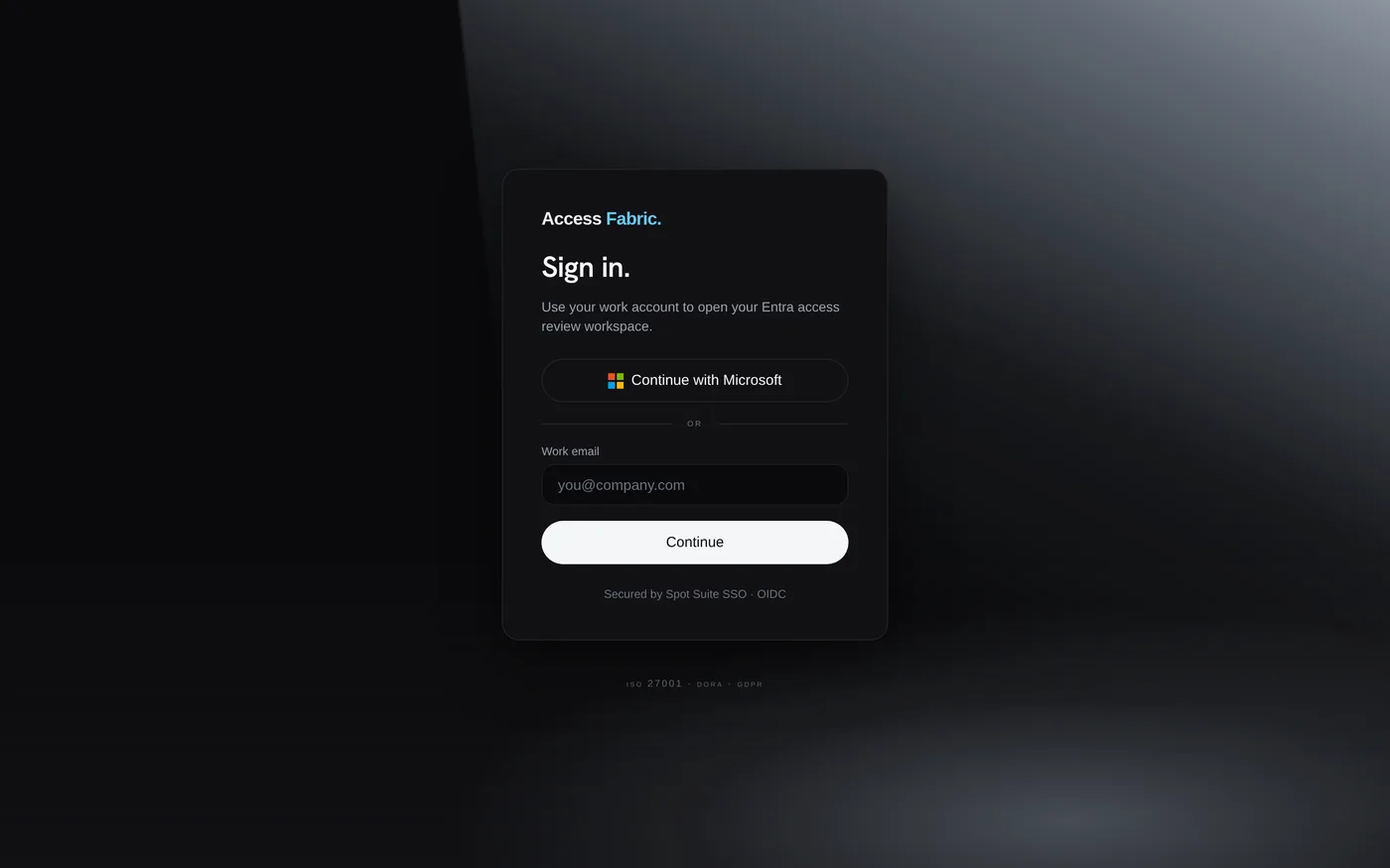 Access Fabric sign-in screen